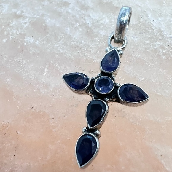 CROSS Amethyst Pendant Sterling Silver Pave Set Deep Purple Tear Drop Round 4030 - Picture 4 of 10